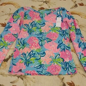 Lilly Pulitzer Aleah Top Blue Ibiza Pineapple Shake